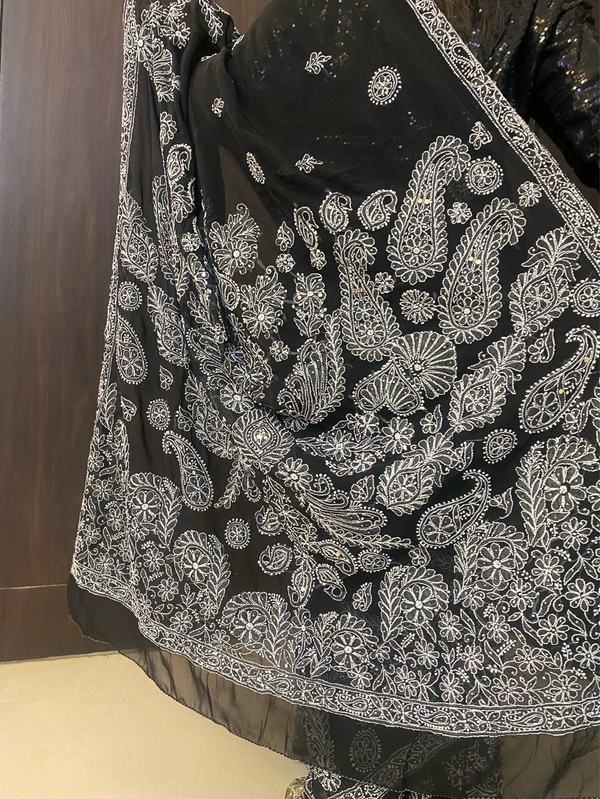 Black Chikankari Mukaish Embroidered Saree - Black