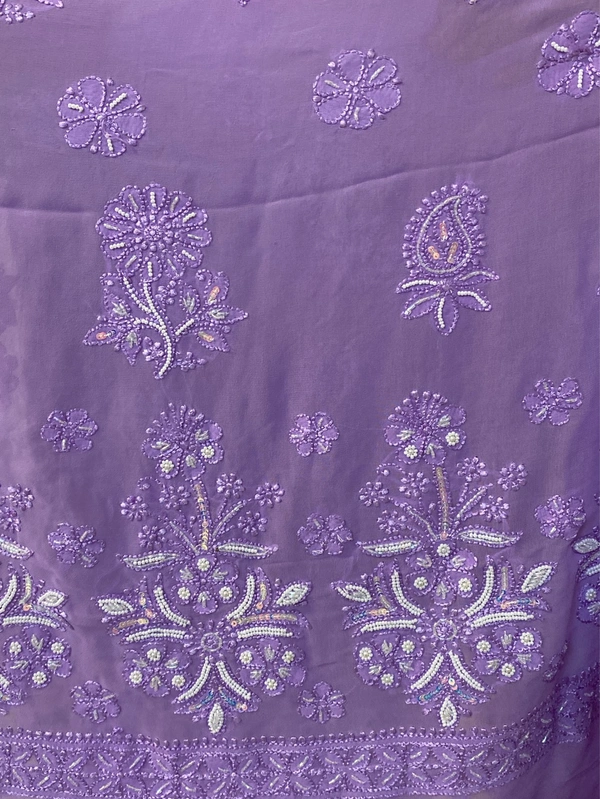 Lilac Chikankari Viscose Georgette Heavy Saree - Mauve