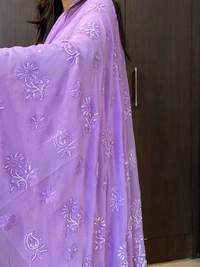 Lilac Chikankari Viscose Georgette Heavy Saree - Mauve