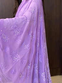 Lilac Chikankari Viscose Georgette Heavy Saree - Mauve