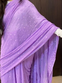 Lilac Chikankari Viscose Georgette Heavy Saree - Mauve