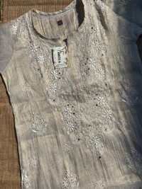 Mehek Chikankari Pure Tissue Straight Long Kurta - L(40), Tussar