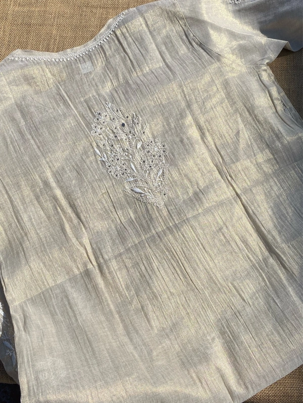 Mehek Chikankari Pure Tissue Straight Long Kurta - L(40), Tussar