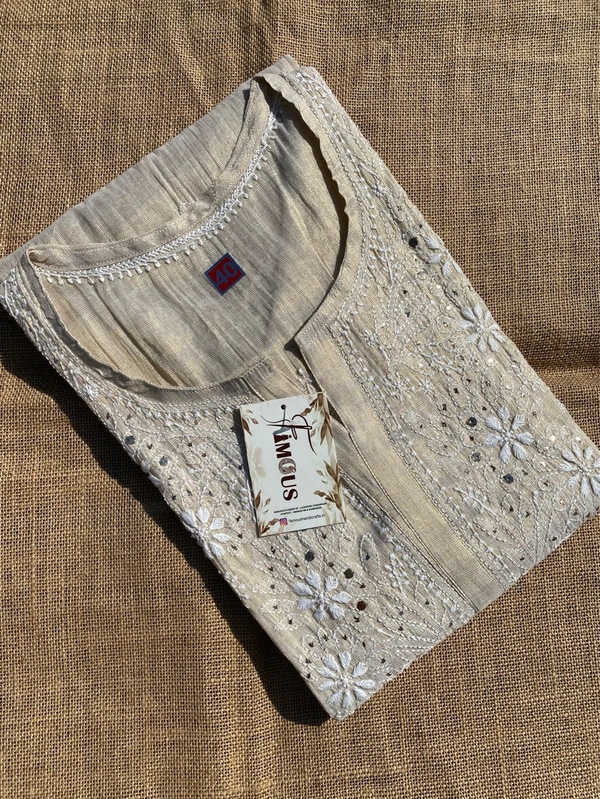 Mehek Chikankari Pure Tissue Straight Long Kurta - XL(42), Tussar