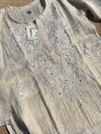Mehek Chikankari Pure Tissue Straight Long Kurta - XL(42), Tussar