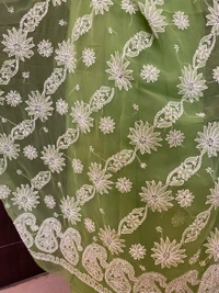 Green Chikankari White Embroidered Saree - Green