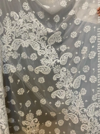 Light Grey Chikankari White Embroidered Saree - Grey