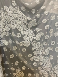Light Grey Chikankari White Embroidered Saree - Grey