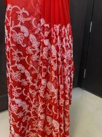 Red Chikankari Full Jaalwork Georgette Saree - Red