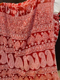 Red Chikankari Full Jaalwork Georgette Saree - Red
