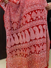 Red Chikankari Full Jaalwork Georgette Saree - Red
