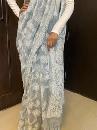 Grey Chikankari Full Jaalwork Georgette Saree - Grey