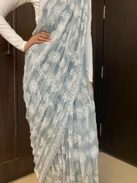 Grey Chikankari Full Jaalwork Georgette Saree - Grey