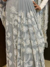 Grey Chikankari Full Jaalwork Georgette Saree - Grey