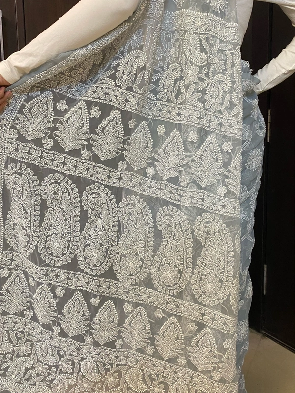 Grey Chikankari Full Jaalwork Georgette Saree - Grey