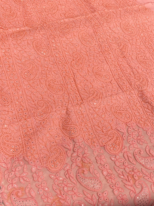 Naaz Chikankari Netpatch Unstiched Kurta - Peach