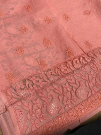 Naaz Chikankari Netpatch Unstiched Kurta - Peach