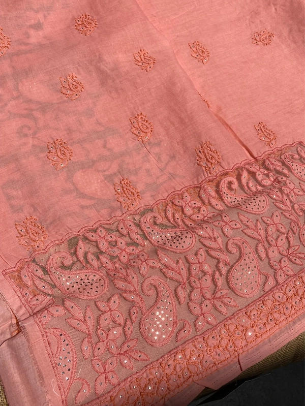 Naaz Chikankari Netpatch Unstiched Kurta - Peach