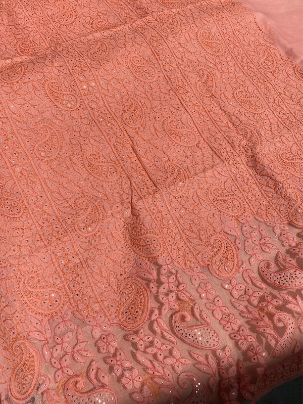Naaz Chikankari Netpatch Unstiched Kurta - Peach