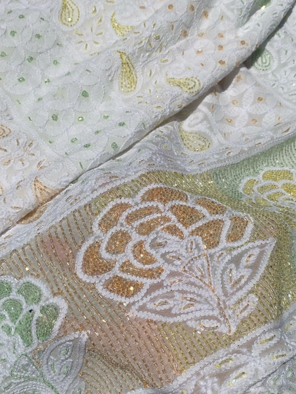 White Chikankari Multi Zardozi Unstiched Dress