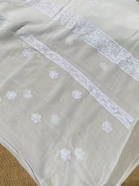 White Chikankari Multi Zardozi Unstiched Dress