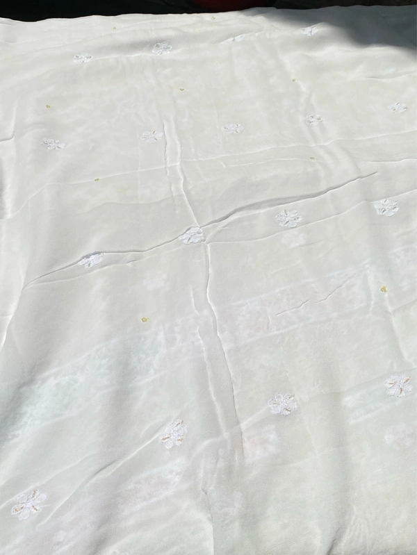 White Chikankari Multi Zardozi Unstiched Dress