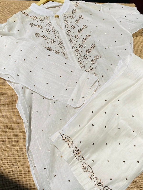 Roohani White Mukaish Semi Stiched Coord Set