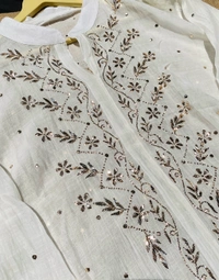 Roohani White Mukaish Semi Stiched Coord Set