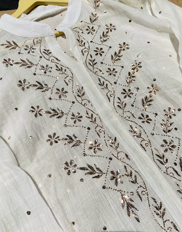 Roohani White Mukaish Semi Stiched Coord Set