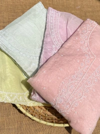 Soft Pastels Mul Chanderi Unstiched Kurta Dupatta - Powder Rose Pink