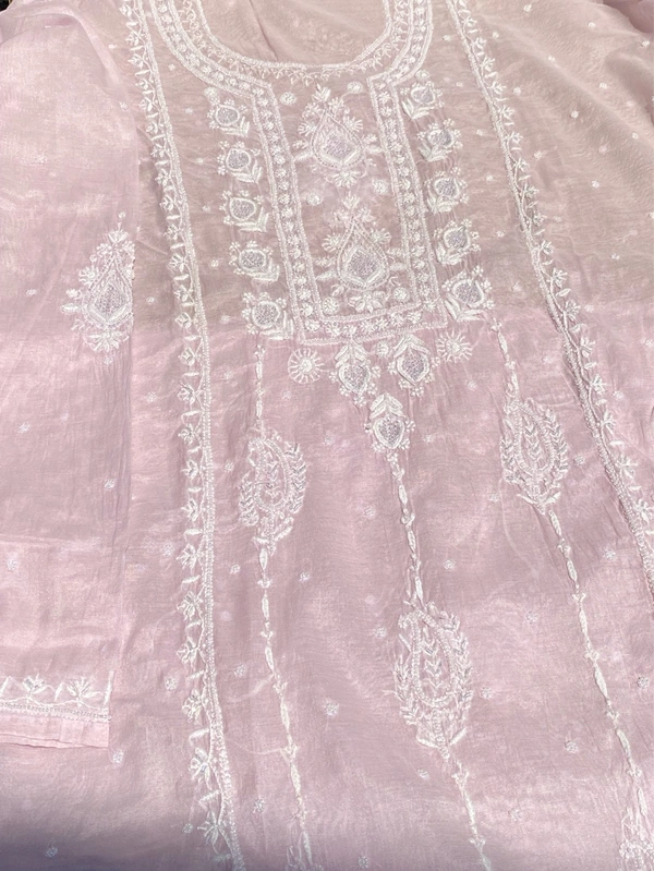 Soft Pastels Mul Chanderi Unstiched Kurta Dupatta - Powder Rose Pink