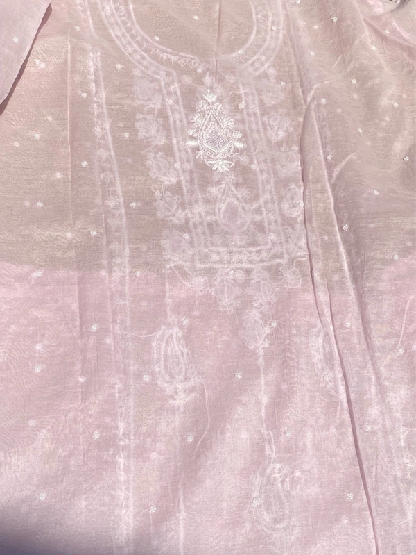 Soft Pastels Mul Chanderi Unstiched Kurta Dupatta - Powder Rose Pink