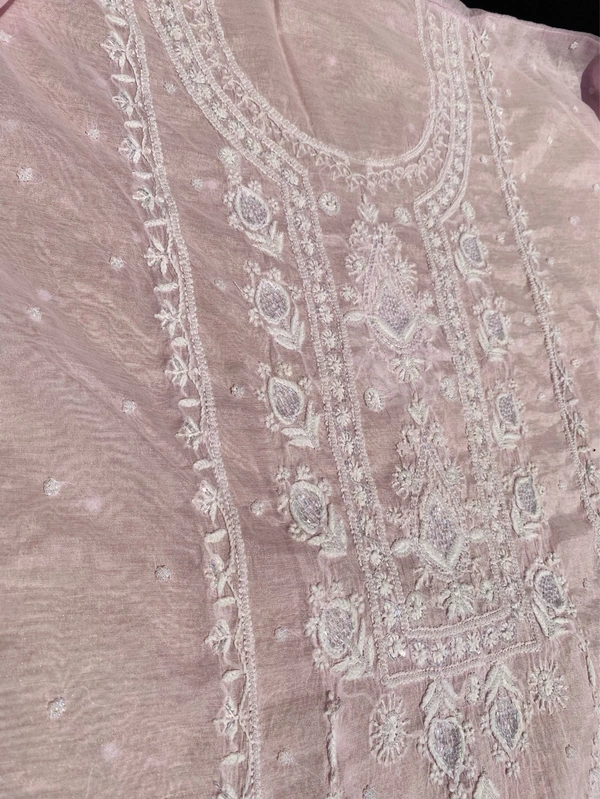 Soft Pastels Mul Chanderi Unstiched Kurta Dupatta - Powder Rose Pink