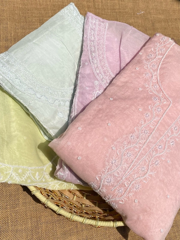 Soft Pastels Mul Chanderi Unstiched Kurta Dupatta - Soft Peach Blush