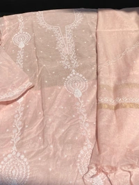 Soft Pastels Mul Chanderi Unstiched Kurta Dupatta - Soft Peach Blush