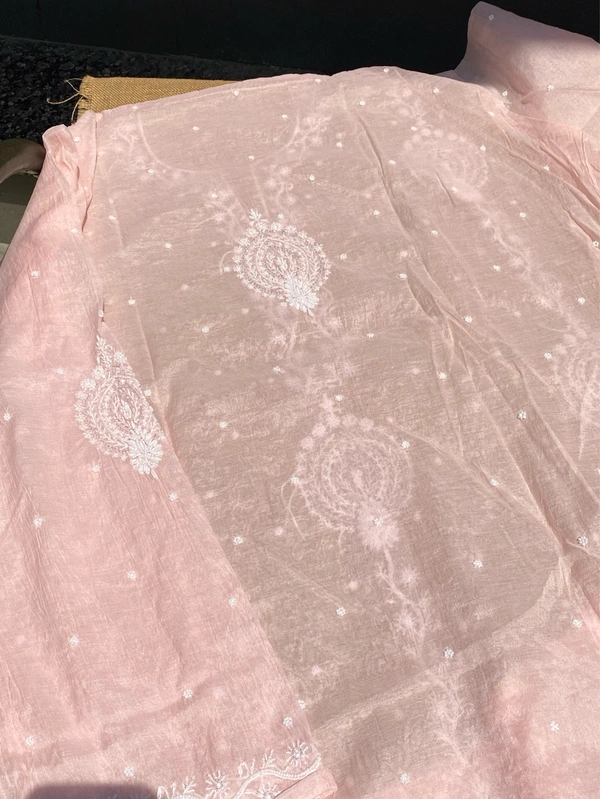 Soft Pastels Mul Chanderi Unstiched Kurta Dupatta - Soft Peach Blush