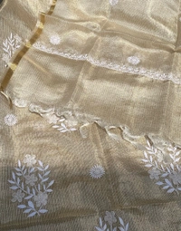 Pure Tissue Chikankari Unstiched Kurta Dupatta - Tussar
