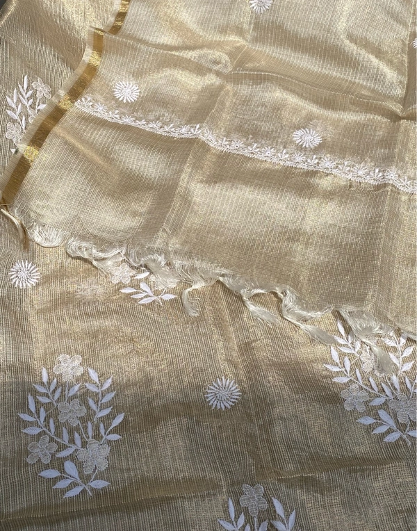 Pure Tissue Chikankari Unstiched Kurta Dupatta - Tussar