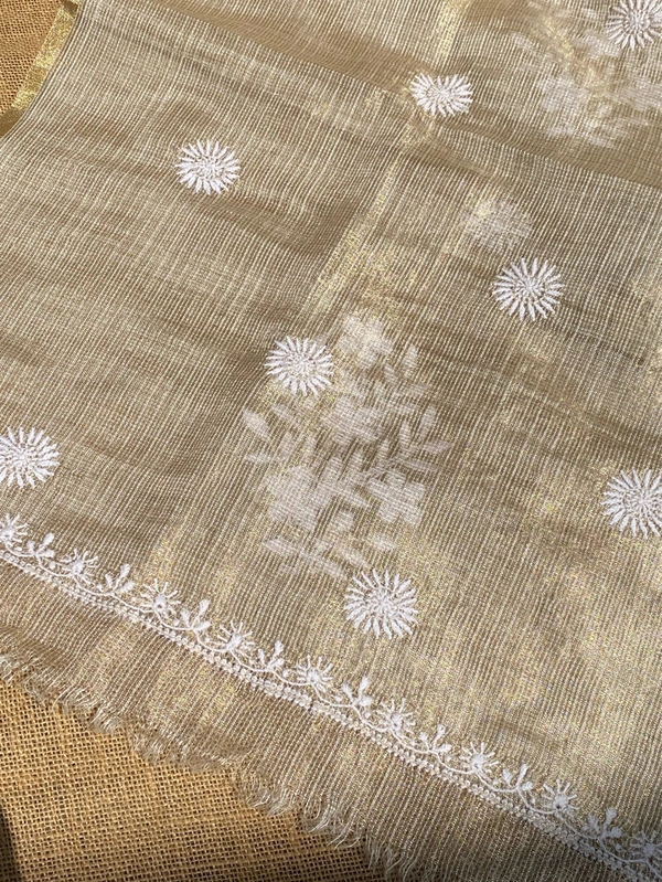 Pure Tissue Chikankari Unstiched Kurta Dupatta - Tussar