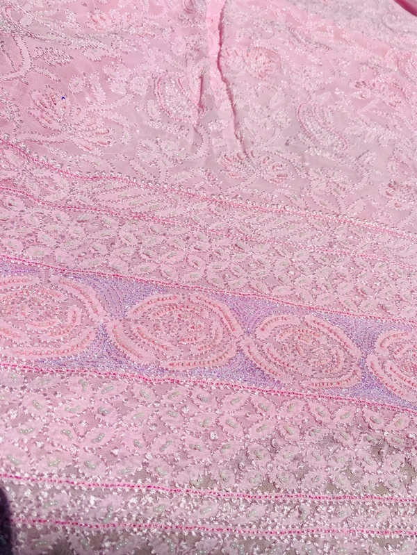 Pink Chikankari Jaalwork Viscose Unstitched Dress - Pink