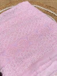 Pink Chikankari Jaalwork Viscose Unstitched Dress - Pink
