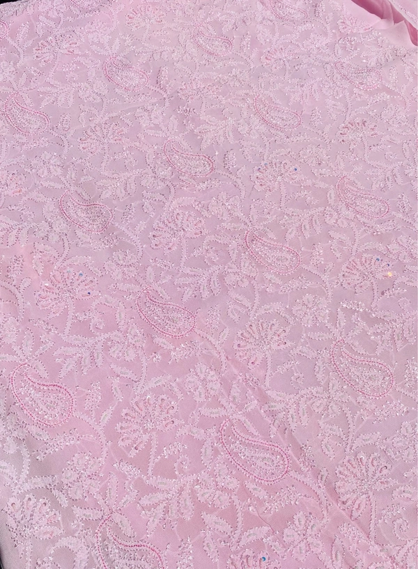 Pink Chikankari Jaalwork Viscose Unstitched Dress - Pink