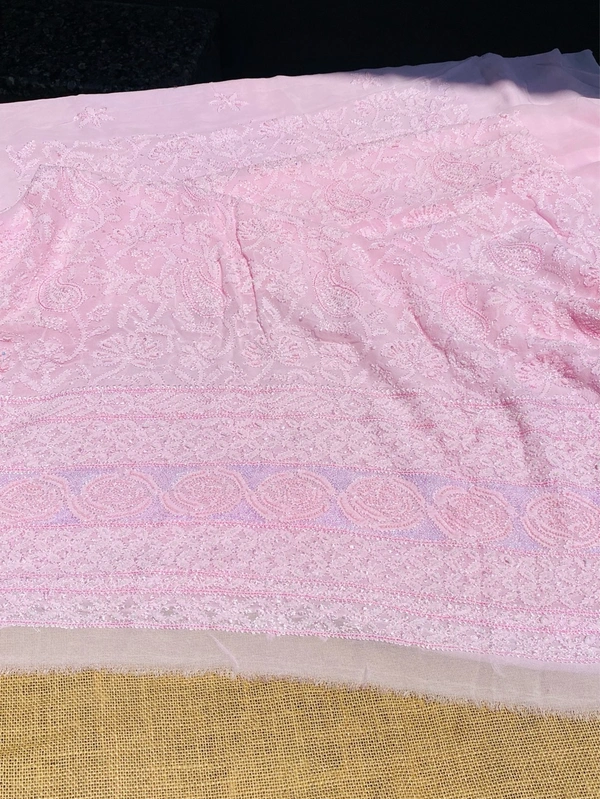 Pink Chikankari Jaalwork Viscose Unstitched Dress - Pink