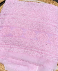 Pink Chikankari Jaalwork Viscose Unstitched Dress - Pink