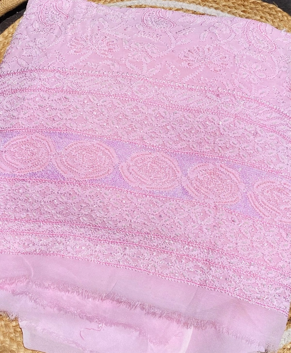 Pink Chikankari Jaalwork Viscose Unstitched Dress - Pink