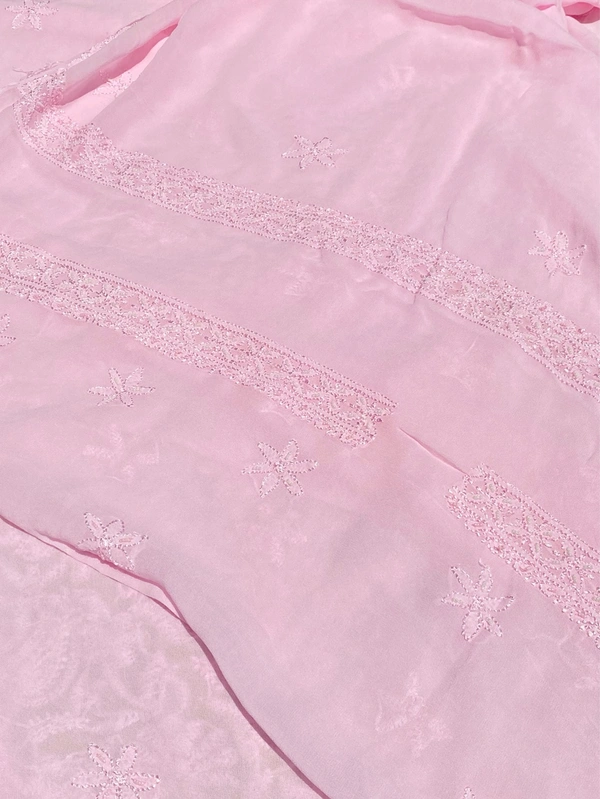 Pink Chikankari Jaalwork Viscose Unstitched Dress - Pink