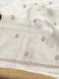 Noor-e-Mulmul Chikankari Unstiched Sets - White/Brown
