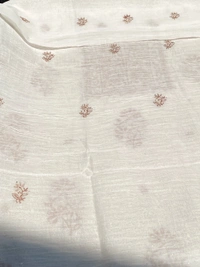 Noor-e-Mulmul Chikankari Unstiched Sets - White/Brown