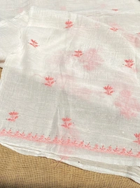 Noor-e-Mulmul Chikankari Unstiched Sets - White/Peach