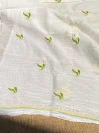 Noor-e-Mulmul Chikankari Unstiched Sets - White/greenlemon